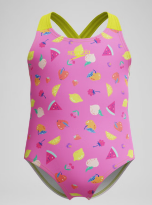 Speedo Girls Printed Crossback Swimsuit | Pink  (Kids /  Girl's)-