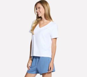 Skecher Signature V Neck Tee Shirt | White  (Women's)
