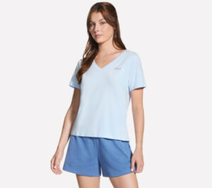 Skecher Signature V Neck Tee Shirt | Sky Blue (Women's)