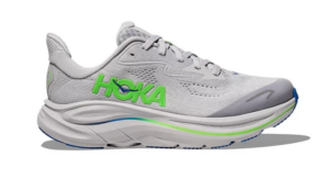 HOKA Clifton 10 Running Shoes Grade School Ash Grey/Neon Green | (Kid's)
