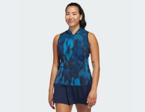 adidas Ultimate 365 Tour Sleeveless Golf Zip Polo Shirt | Navy Printed / Lucid Ray Blue (Women's)