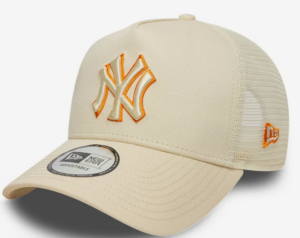 New York Yankees MLB Outline Cream 9FORTY E-Frame Trucker Adjustable Cap | Cream